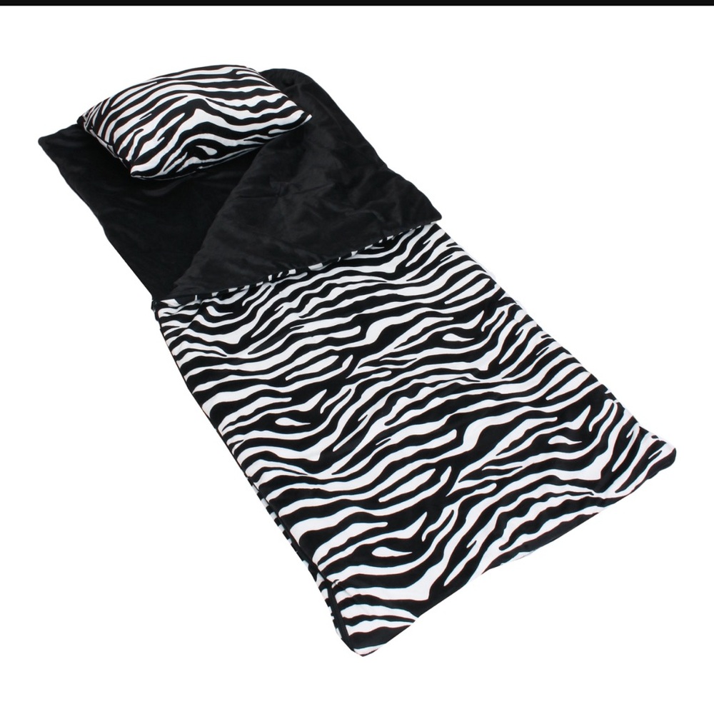 Zebra Print Blanket with attached pillow. great for nap time or sleep overs.